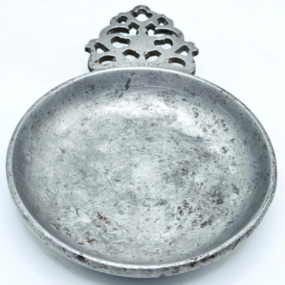 Vintage‎ Sweden Pewter Bowl Porringer Dish Ornate Handle Scandinavian Colonial
